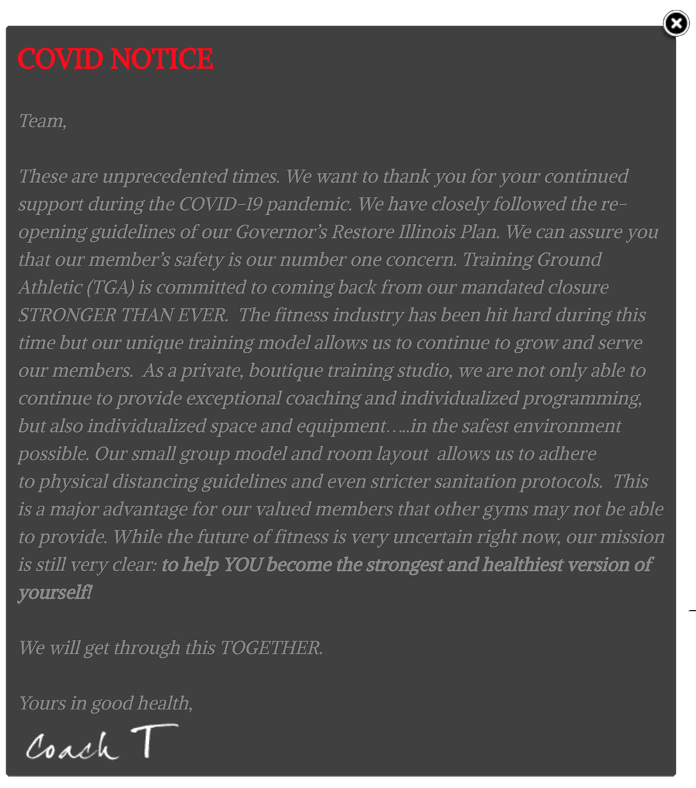 COVID website notification