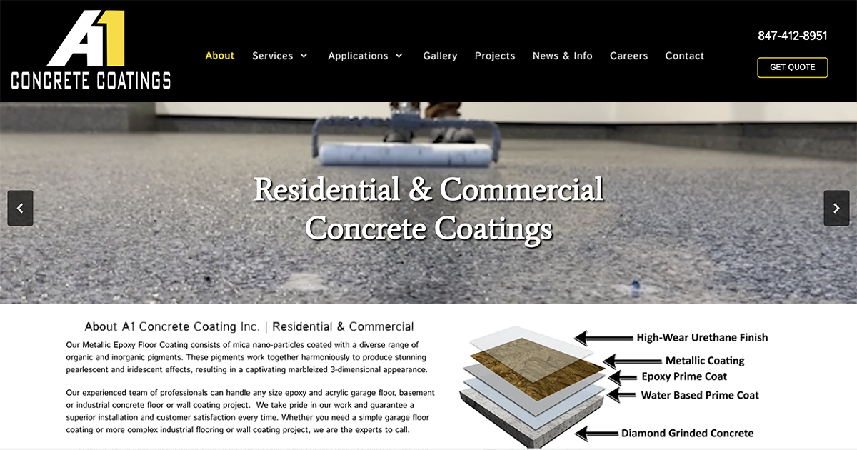 Local Web Design and website development for A1 Concrete Coating Contractor in Des Plaines