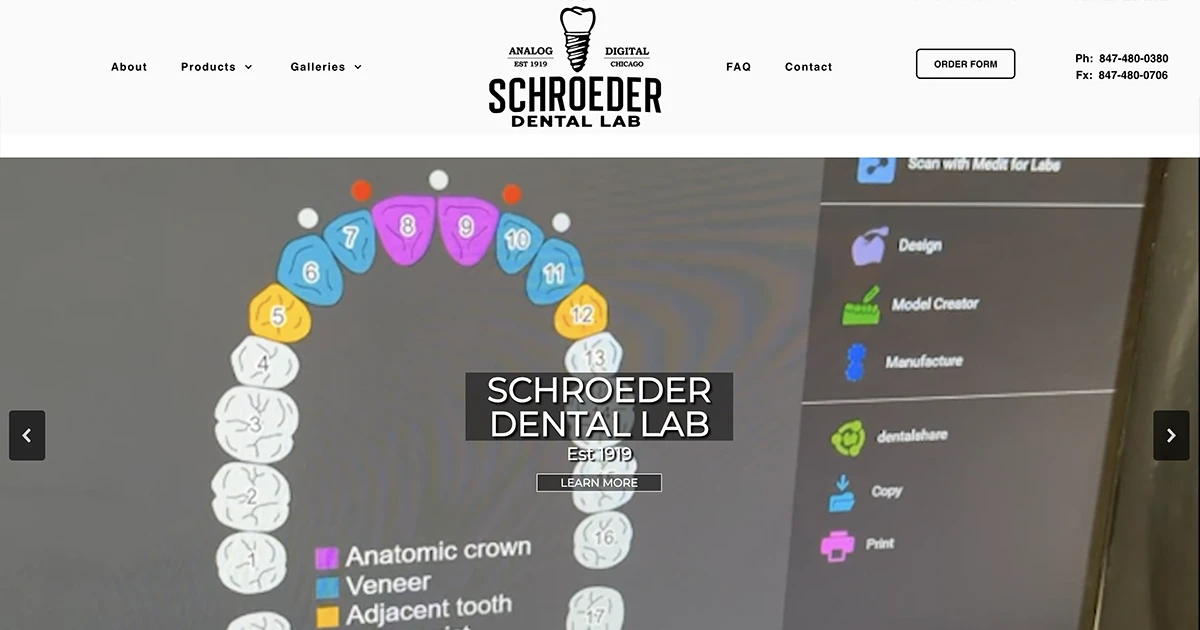 Web Design, Photography & Video Production for Schroeder Dental Lab in Northbrook