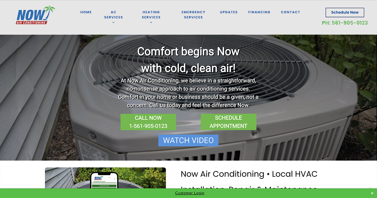 HVAC Contractor Web Design & Video Production for "Now Air Conditioning" in Wellington, Florida