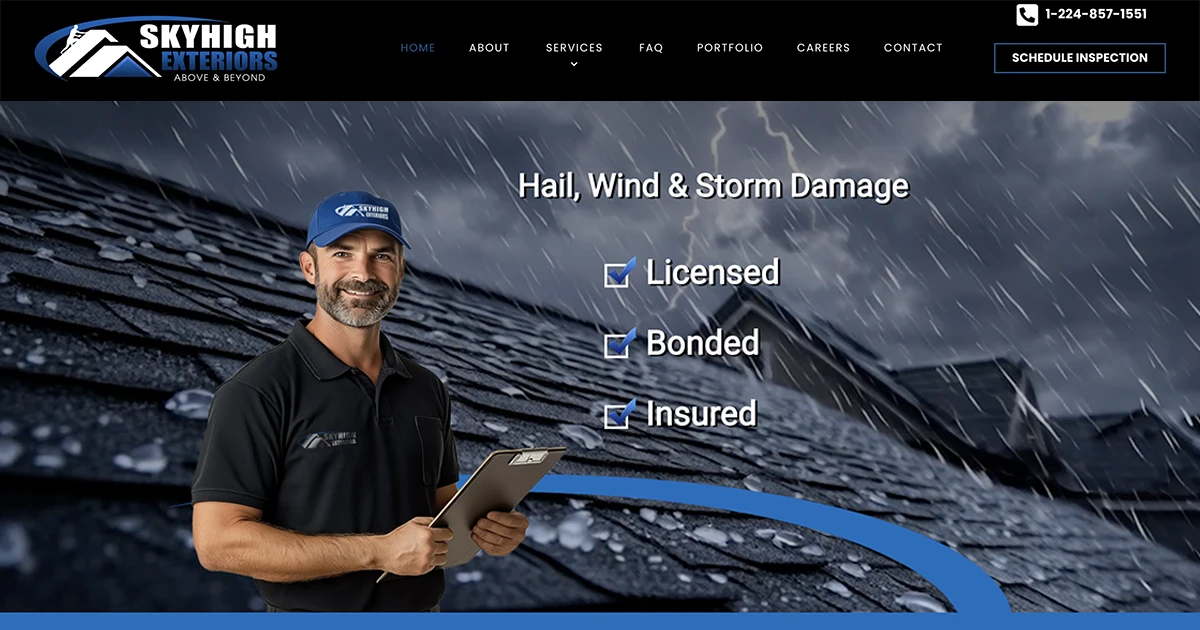 Roofing and Siding Contractor Web Design for SkyHigh Exteriors in Mount Prospect