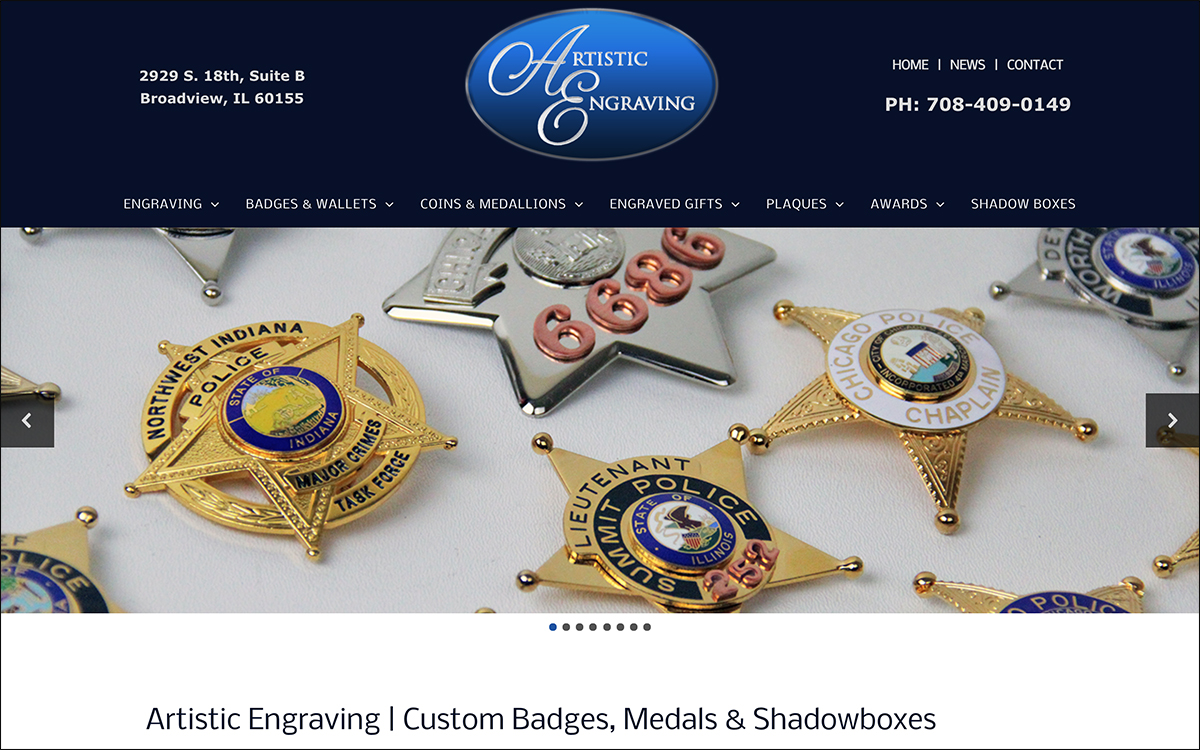 Corporate Website Design and Product Photography for Artistic Engraving in Broadview IL 60155