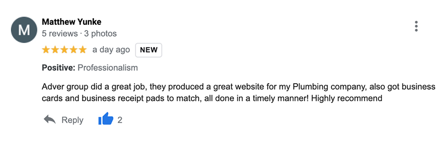 Google Review of Local Web Designer Contractor Web Design