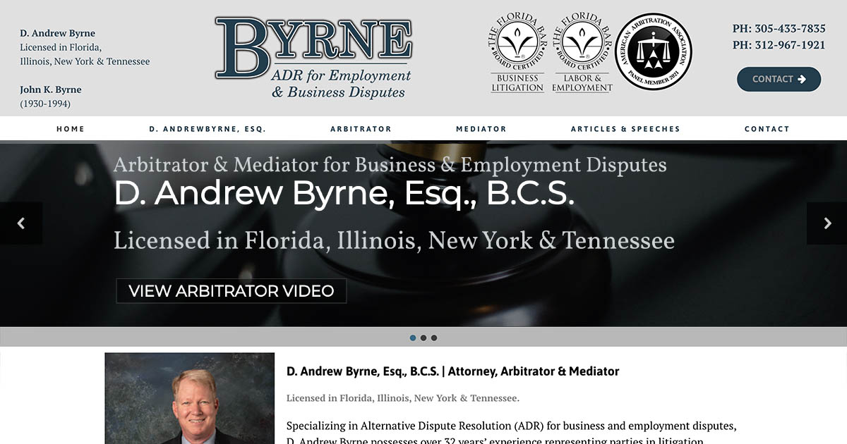 Lawyer Website Design for Local Attorney Specializing as Business Arbitrator Mediator