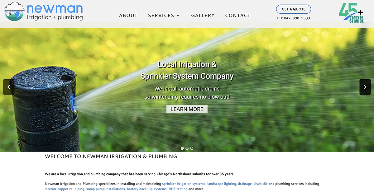 Contractor Web Design in Glenview for Newman Irrigation & Plumbing